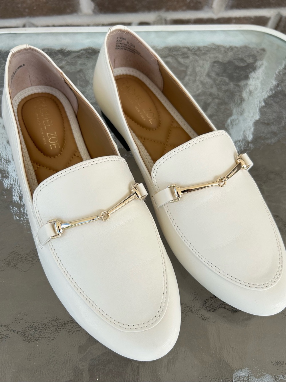 Rachel Zoe Cream Leather Bit Loafers with Gold Hardware